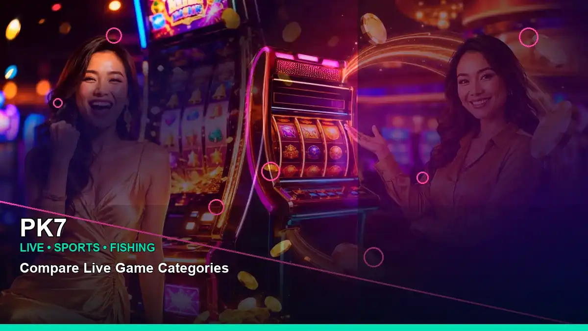 PK7 mobile-friendly gaming interface with bright neon reels and jackpot-style visuals